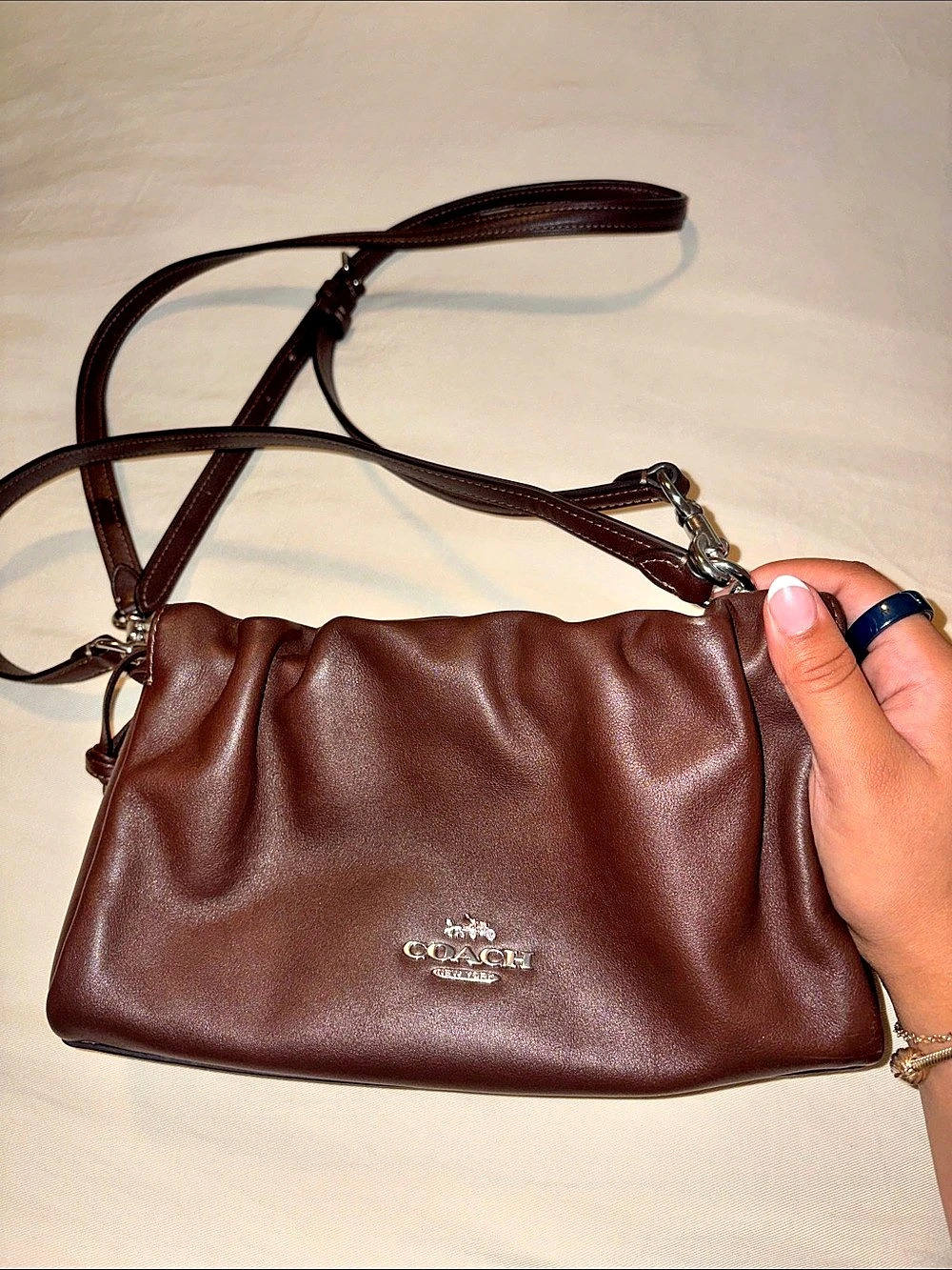 Coach Faye Shoulder Bag with Ruching Brown Crossbody Bag